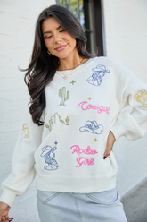 Pretty Cowgirl Cream Western Icon Crewneck Sweater SALE