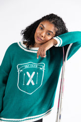 Ski Club Green and Ivory Embroidered Sweater SALE