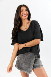 Rooted Essential Black V-Neck Tee