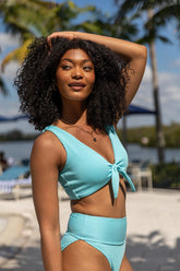 Living The Life Blue Front Tie Ribbed Bikini Top FINAL SALE