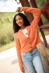 Livvy Long Sleeve Washed Orange Cardigan SALE