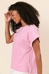 Kamryn Pink Studded Acid Wash Tee FINAL SALE