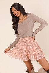 Suanna Long Sleeve Tan Ribbed Knit Tee