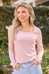 Suanna Long Sleeve Pink Ribbed Knit Tee