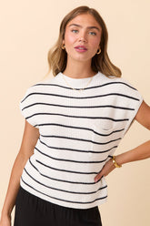 Lauren Short Sleeve White Black Striped Sweater FINAL SALE
