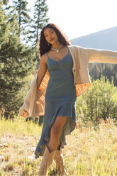 Gina Denim Asymmetrical Maxi Dress