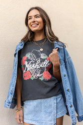 Nashville Vintage Rose Dark Grey Graphic Tee