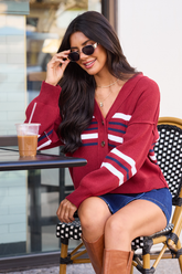 Zia Red Multi Stripe Varsity Cardigan FINAL SALE