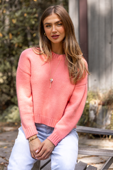 Dena Solid Coral Crewneck Sweater FINAL SALE