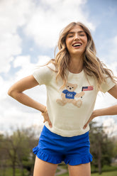 Made For Celebratin' Ivory Americana Short Sleeve Bear Sweater SALE