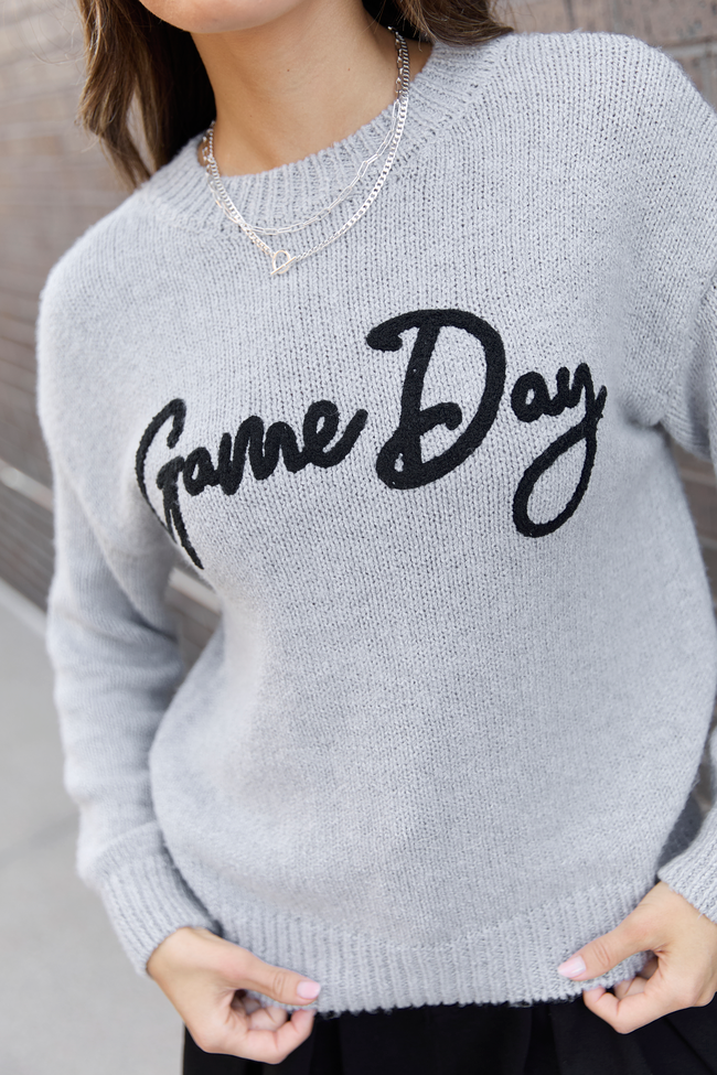 Tatum Long Sleeve Game Day Grey Sweater FINAL SALE