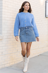 Taye Blue Chunky Boucle Cardigan FINAL SALE