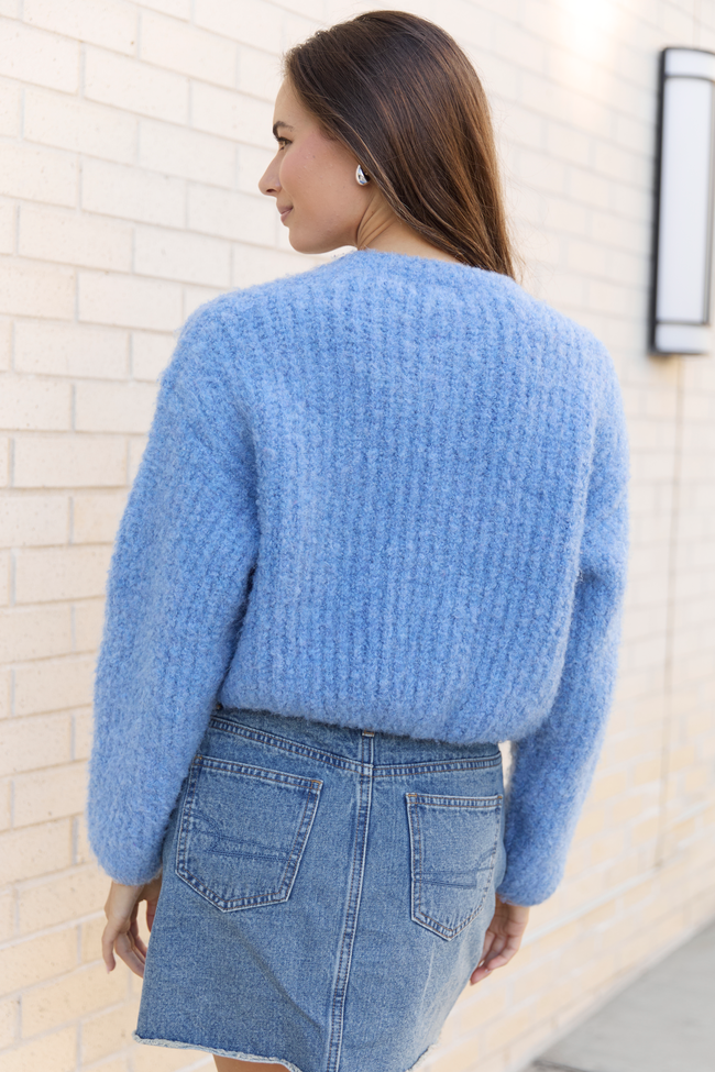 Taye Blue Chunky Boucle Cardigan FINAL SALE