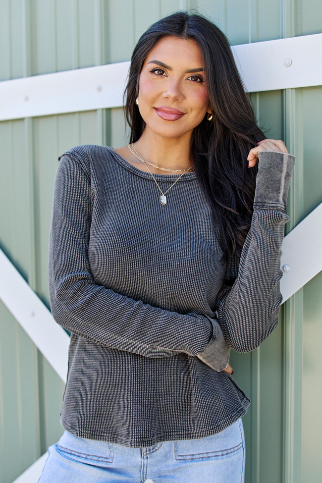 Make Your Choice Black Acid Wash Waffle Fitted Tee FINAL SALE