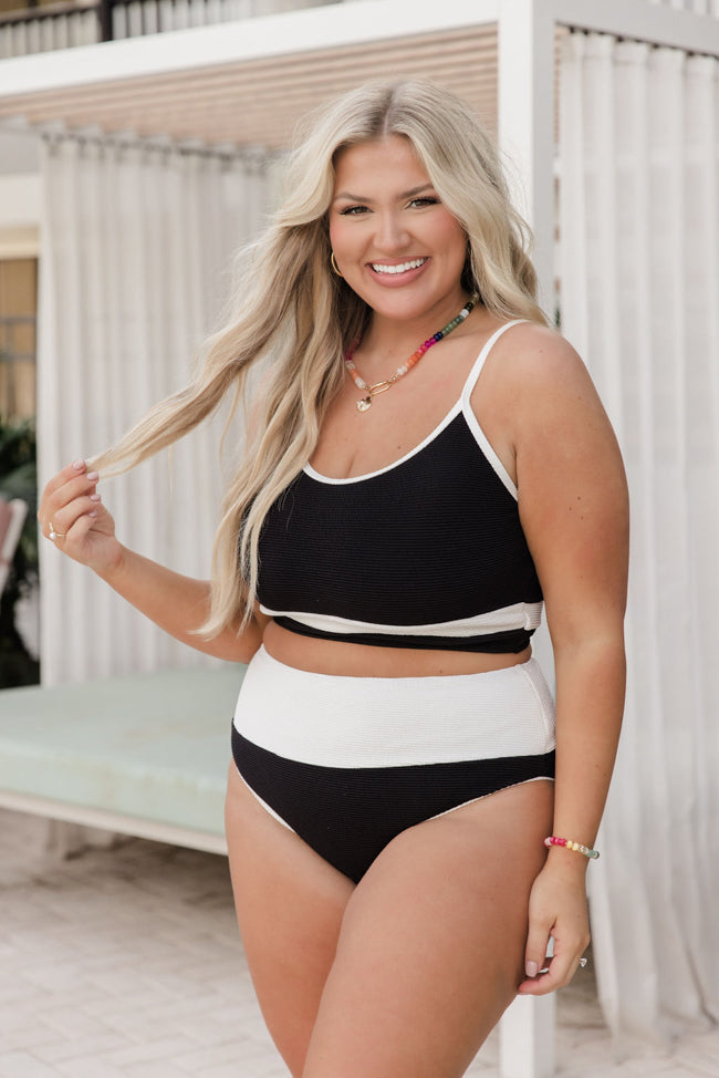 Do Not Disturb Black and White Color Block Bikini Top FINAL SALE