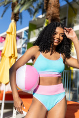 Do Not Disturb Blue and Pink Color Block Bikini Top FINAL SALE