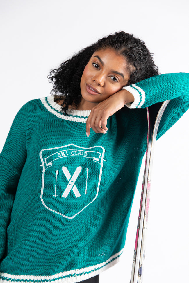 Ski Club Green and Ivory Embroidered Sweater SALE