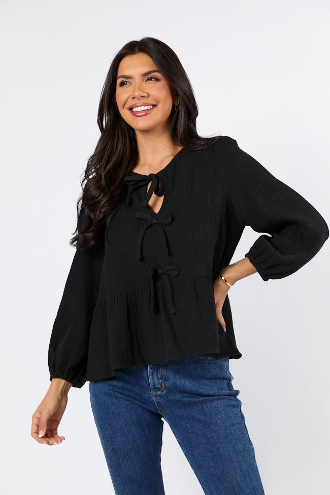 Close To Me Black Bow Detail Blouse FINAL SALE