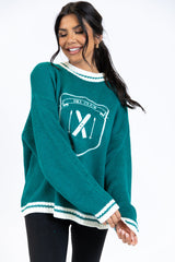 Ski Club Green and Ivory Embroidered Sweater SALE