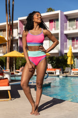 Do Not Disturb Pink and Blue Color Block Bikini Top FINAL SALE