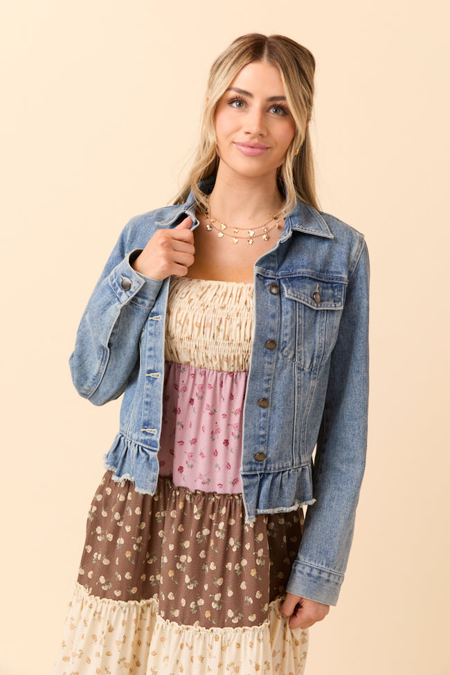 Denim Dreams Light Wash Peplum Detail Denim Jacket