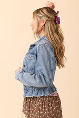 Denim Dreams Light Wash Peplum Detail Denim Jacket
