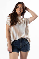 Had It All Beige and Ivory Oversized Stripe Tee FINAL SALE