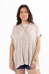 Had It All Beige and Ivory Oversized Stripe Tee FINAL SALE
