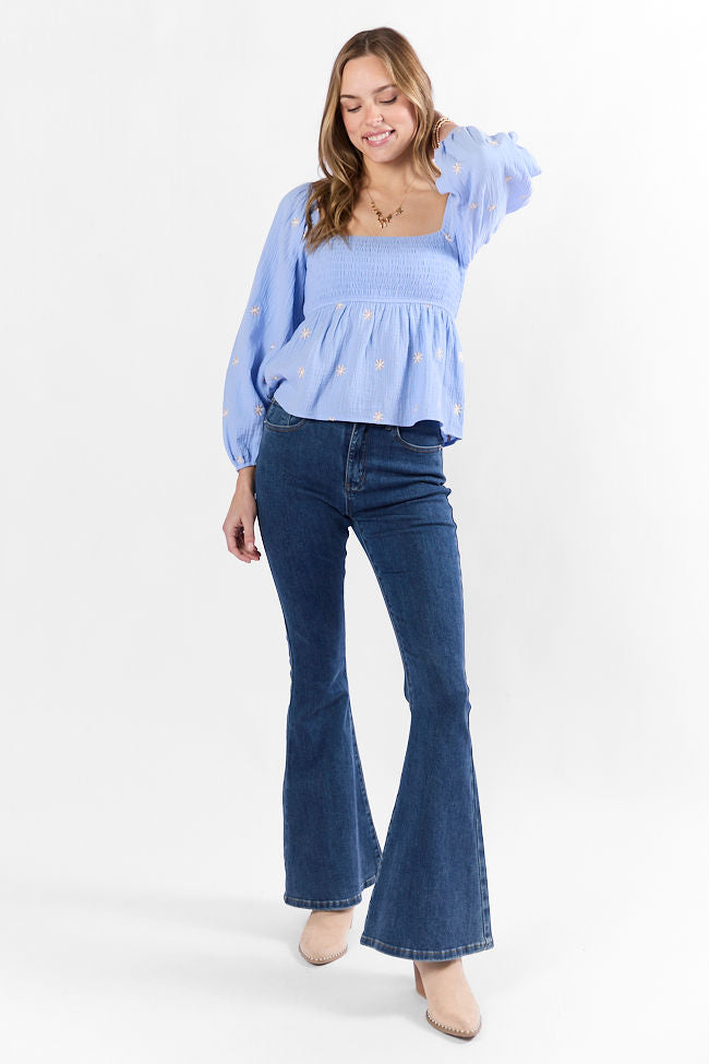 Darling Days Blue Floral Embroidered Gauze Top FINAL SALE