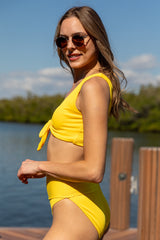 Living The Life Yellow Front Tie Ribbed Bikini Top FINAL SALE