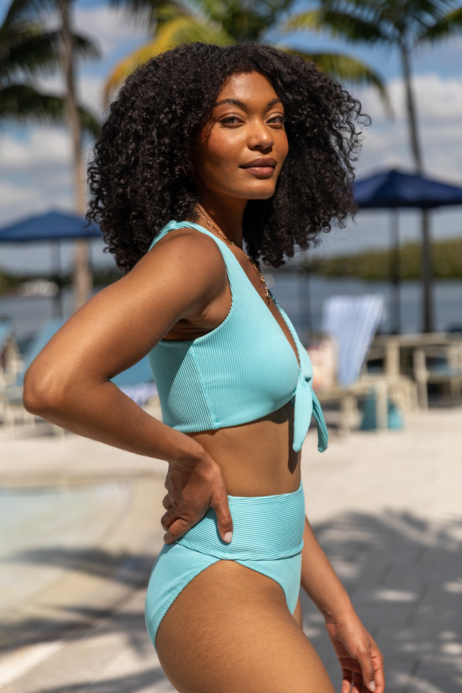 Living The Life Blue Front Tie Ribbed Bikini Top FINAL SALE