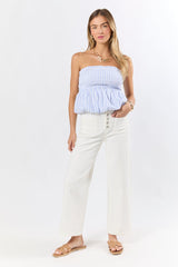 Always Captivating Blue Gingham Strapless Bubble Hem Top FINAL SALE