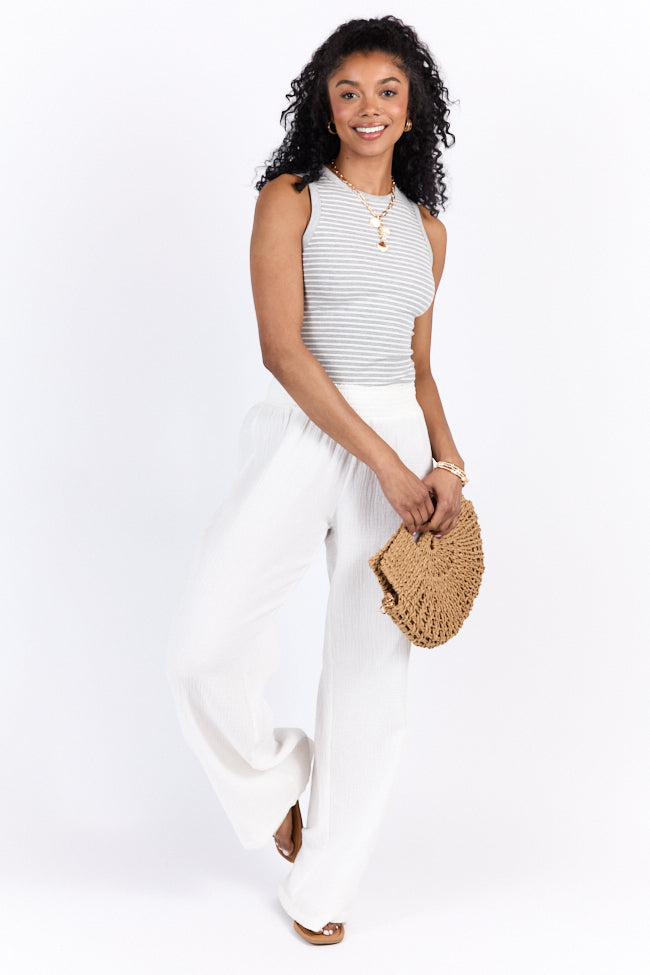 Core Values Grey and Ivory Ribbed Stripe High Neck Tank FINAL SALE