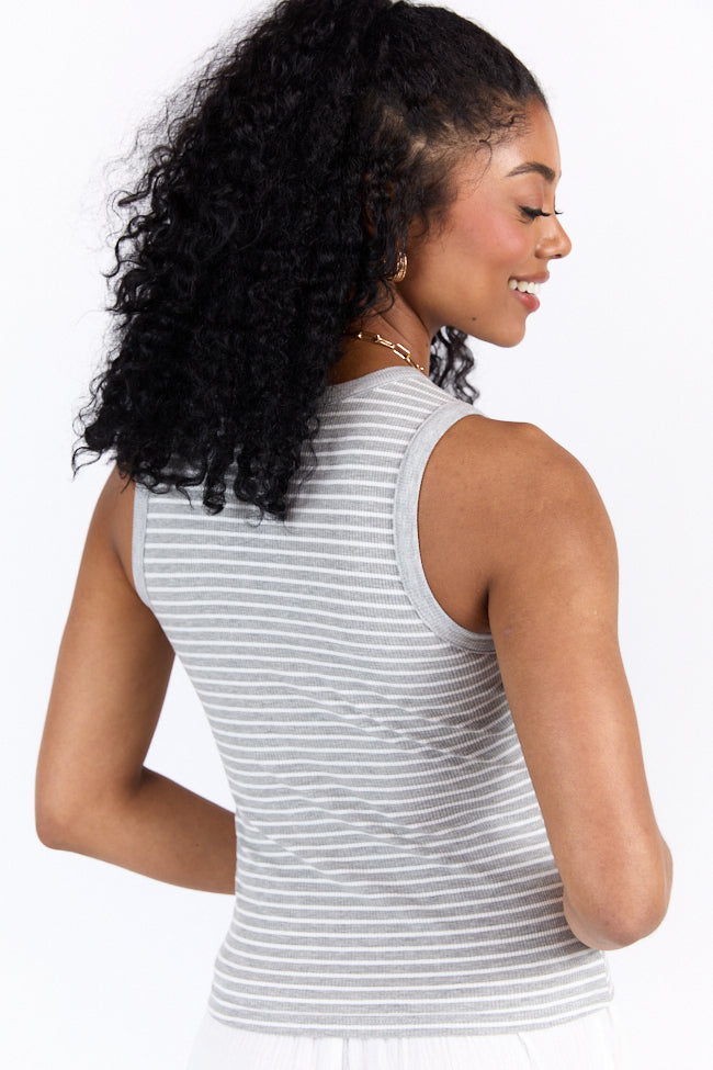 Core Values Grey and Ivory Ribbed Stripe High Neck Tank FINAL SALE