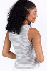 Core Values Grey and Ivory Ribbed Stripe High Neck Tank FINAL SALE