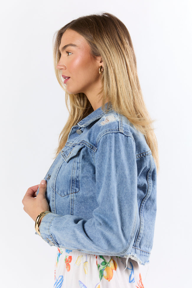 Run Around Town Medium Wash Deconstructed Denim Jacket FINAL SALE