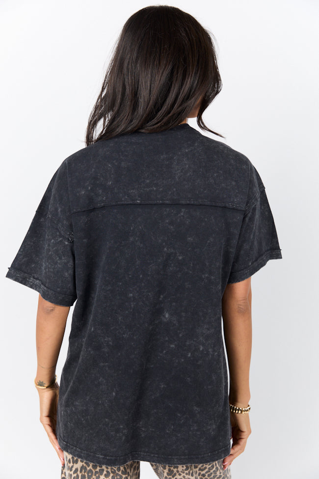 When We Meet Black Oversized Acid Wash V-Neck Tee FINAL SALE