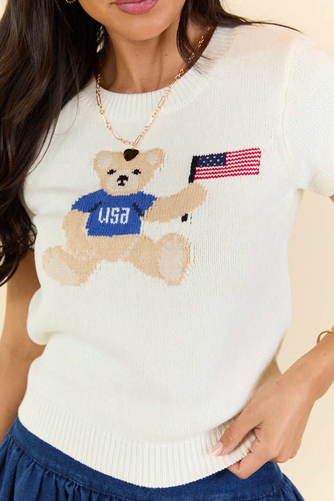 Made For Celebratin' Ivory Americana Short Sleeve Bear Sweater SALE