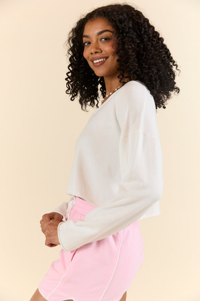 No Bad Days White Drop Shoulder V-Neck Pullover FINAL SALE