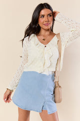 Plenty Of Love Cream Ruffle Trim Cardigan FINAL SALE