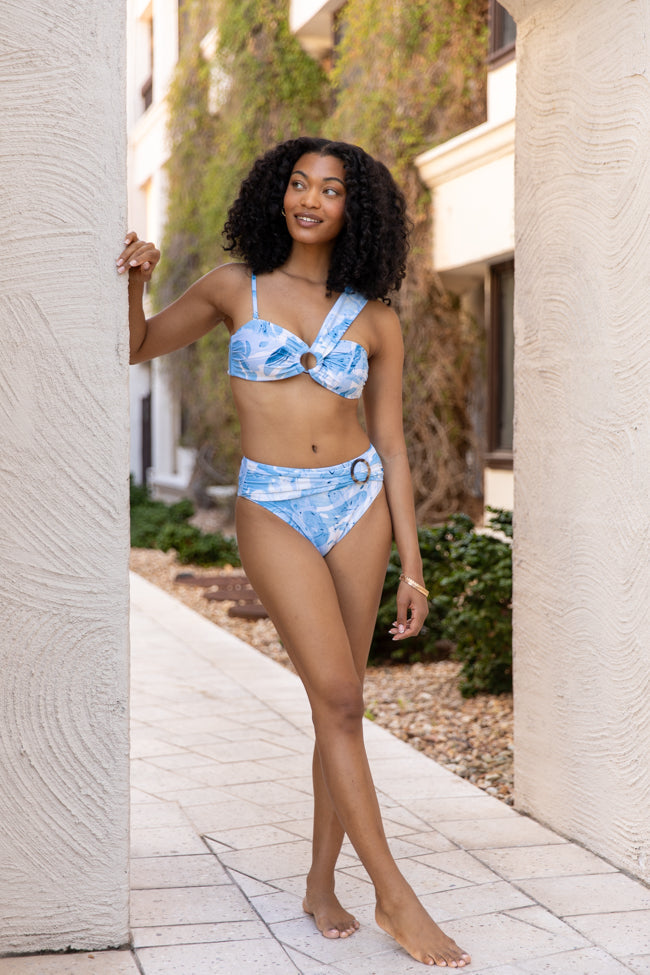On The Water Blue Printed Asymmetrical Bandeau Bikini Top FINAL SALE