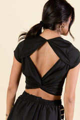 Stay Ready Black Short Sleeve Open Back Knit Top FINAL SALE
