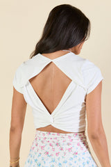 Stay Ready White Short Sleeve Open Back Knit Top FINAL SALE