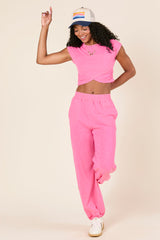 Tinley Pink Lounge Crossover Cap Sleeve Tee