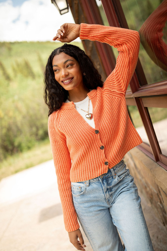 Livvy Long Sleeve Washed Orange Cardigan SALE