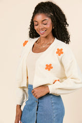 Dannie Cream and Orange Floral Cardigan FINAL SALE