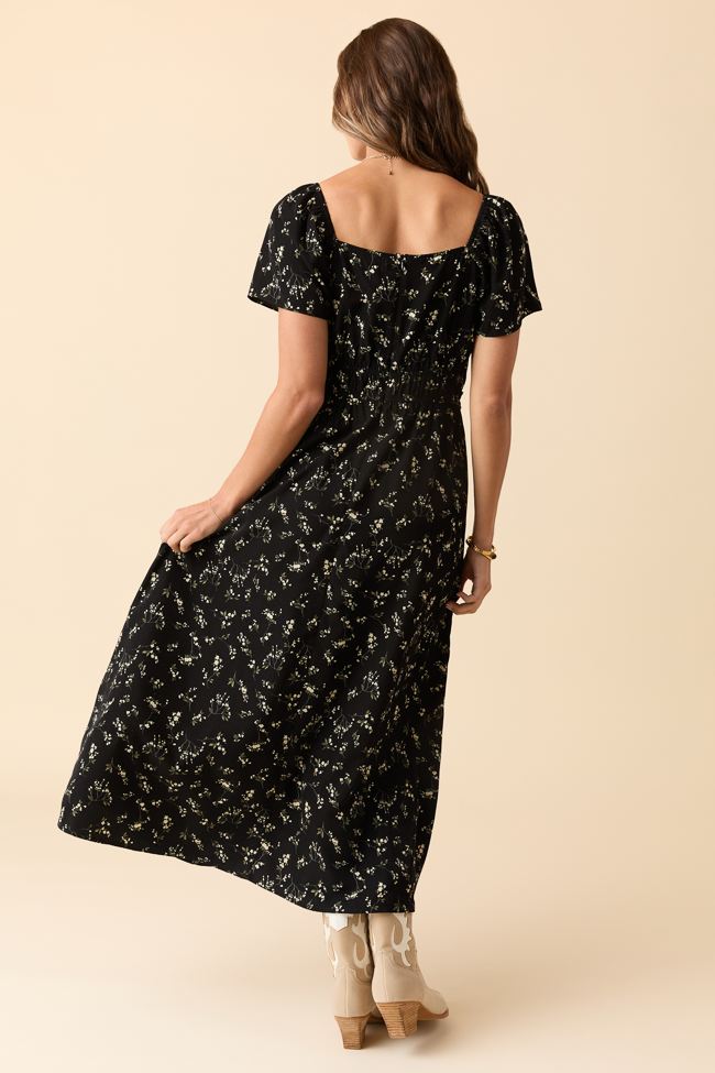 Bethany Black Floral Print Maxi Dress