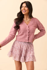Quinn Pink Pointelle Peplum Cardigan SALE