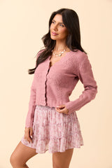 Quinn Pink Pointelle Peplum Cardigan SALE