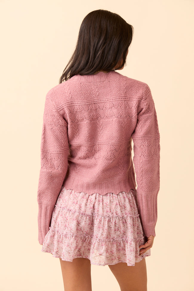 Quinn Pink Pointelle Peplum Cardigan SALE